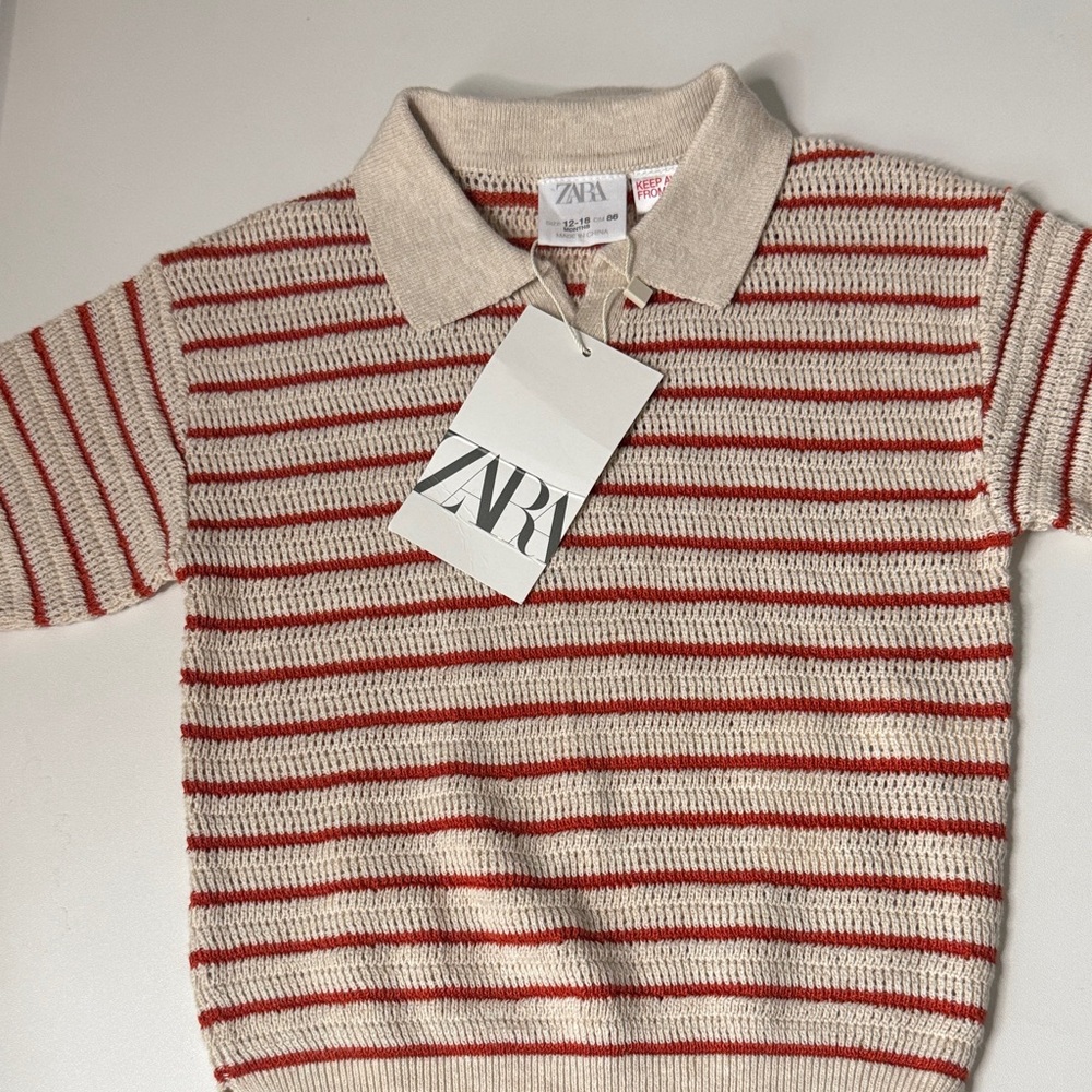 Zara Kids Polo with Red and Cream Stripes